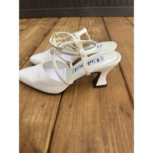 Vintage 90s Y2K Unlisted Kenneth Cole Ivory Sculpture High Heels Pumps Straps 7